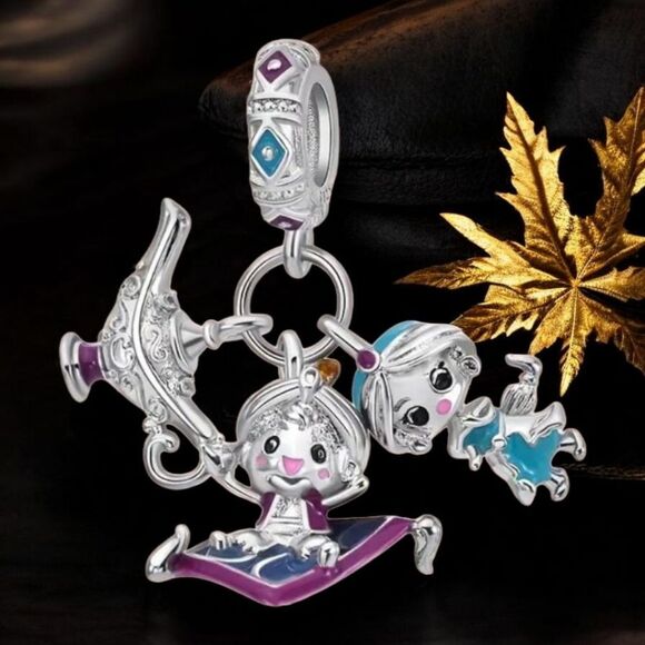 Aladdin Jasmine Lamp S925 Sterling Silver Charm Dangle Arabian Bracelet Disney - Picture 1 of 12